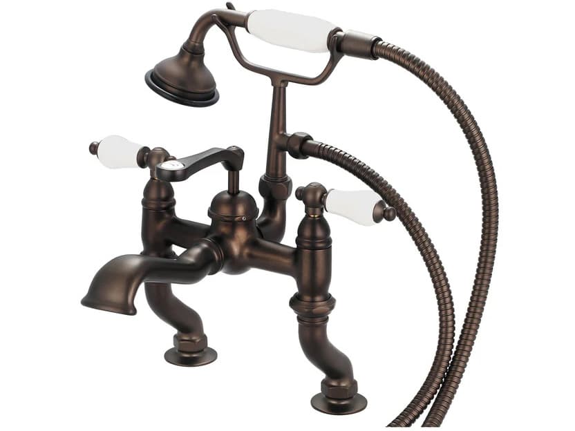 Water Creation Cara 3-Handle Vintage Claw Foot Tub Faucet with Hand Shower and Porcelain Lever Handles in Oil Rubbed Bronze