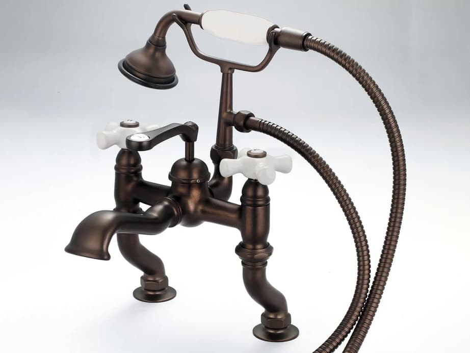 Water Creation Cara 3-Handle Vintage Claw Foot Tub Faucet with Hand Shower and Porcelain Lever Handles in Oil Rubbed Bronze