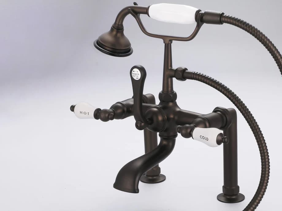 Water Creation Hera 3-Handle Vintage Claw Foot Tub Faucet with Hand Shower and Cross Handles in Oil Rubbed Bronze