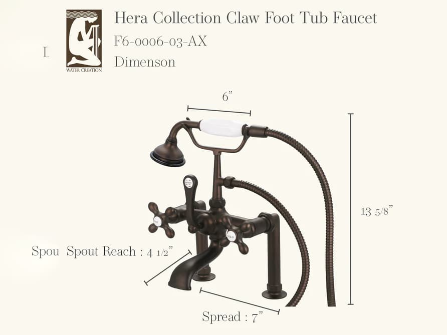 Water Creation Hera 3-Handle Vintage Claw Foot Tub Faucet with Hand Shower and Cross Handles in Oil Rubbed Bronze