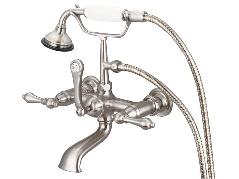 Water Creation Reva 3-Handle Vintage Claw Foot Tub Faucet with Hand Shower and Lever Handles in Brush Nickel