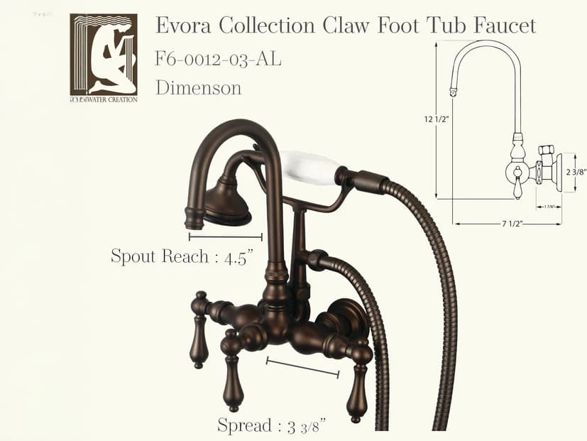 Water Creation Evora 3-Handle Vintage Claw Foot Tub Faucet with Hand Shower and Lever Handles in Oil Rubbed Bronze
