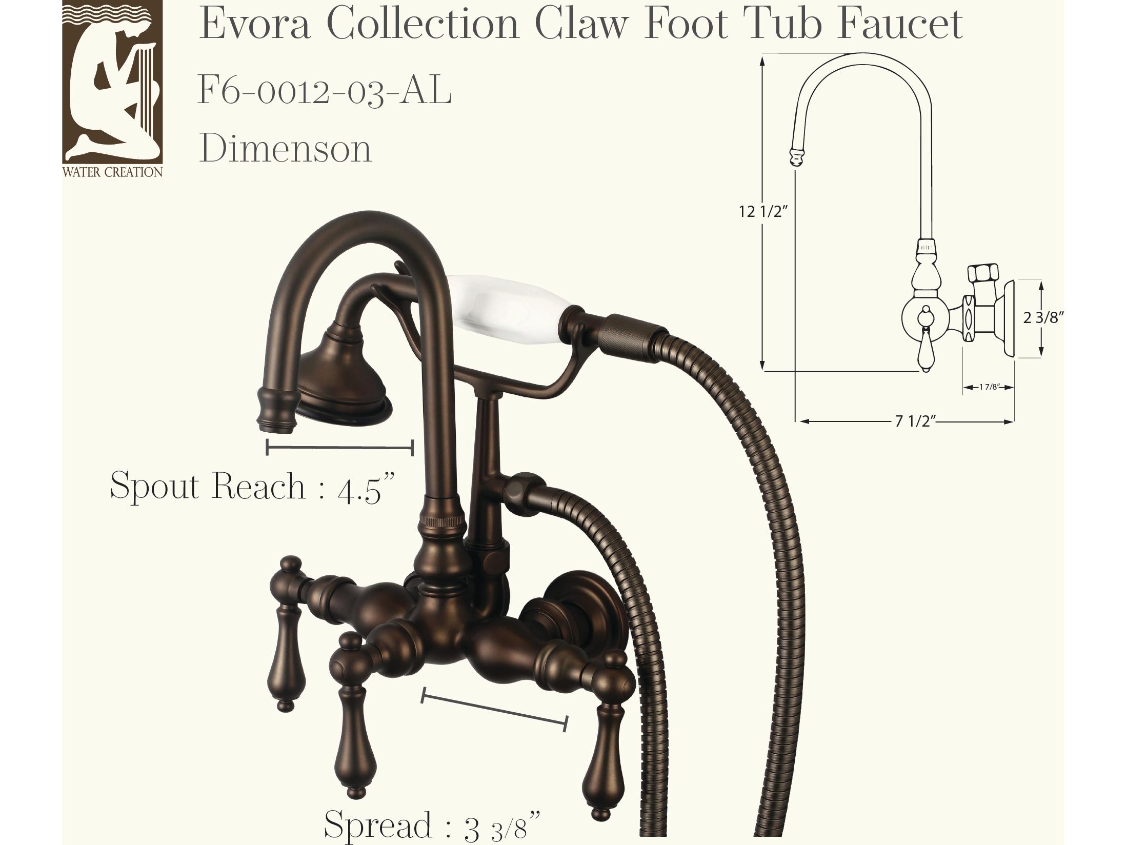 Water Creation Evora 3-Handle Vintage Claw Foot Tub Faucet with Hand Shower and Lever Handles in Oil Rubbed Bronze