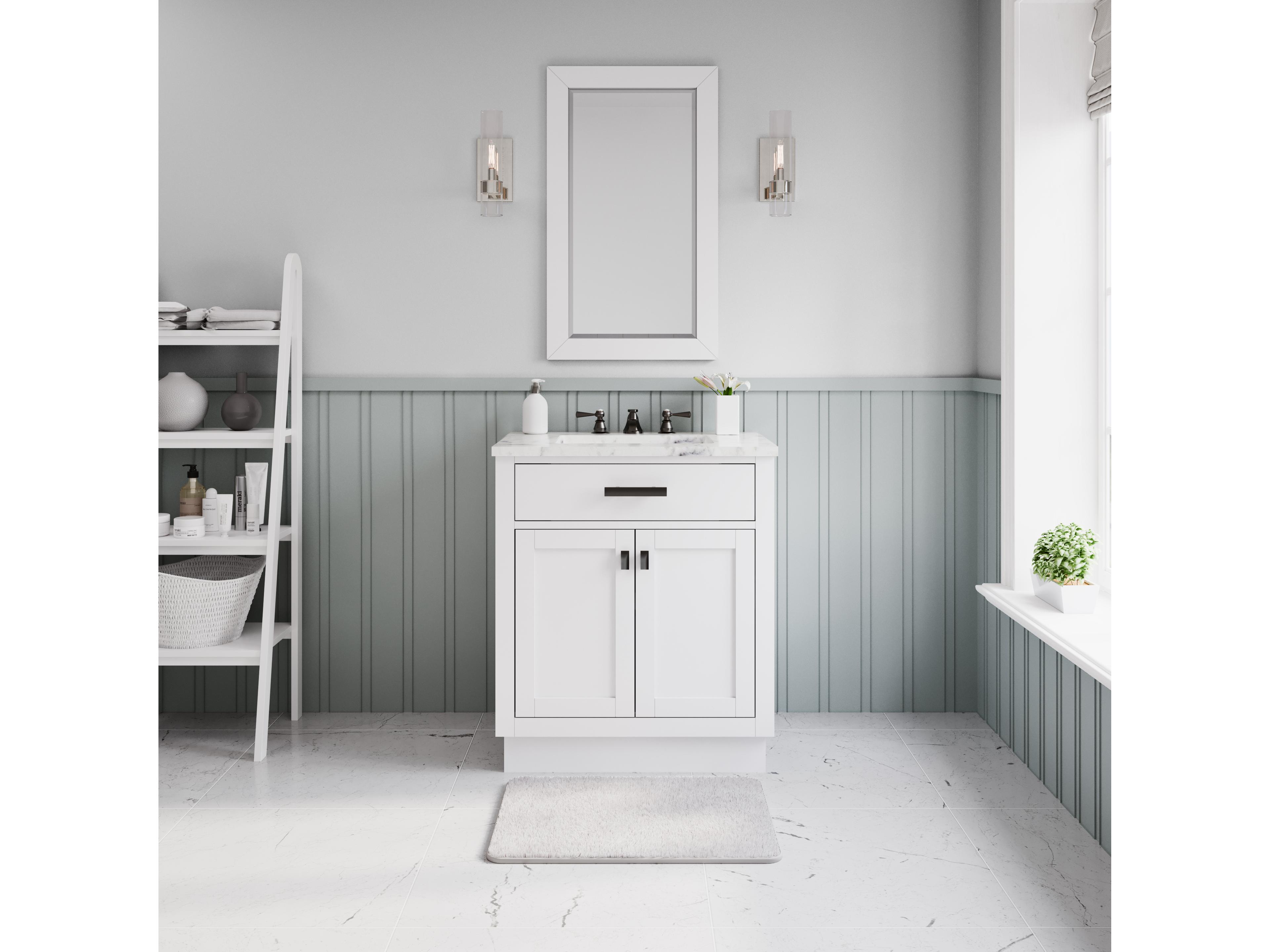 Water Creation Hartford Vanity Single Sink Carrara White Marble Countertop Bath Vanity in Pure White