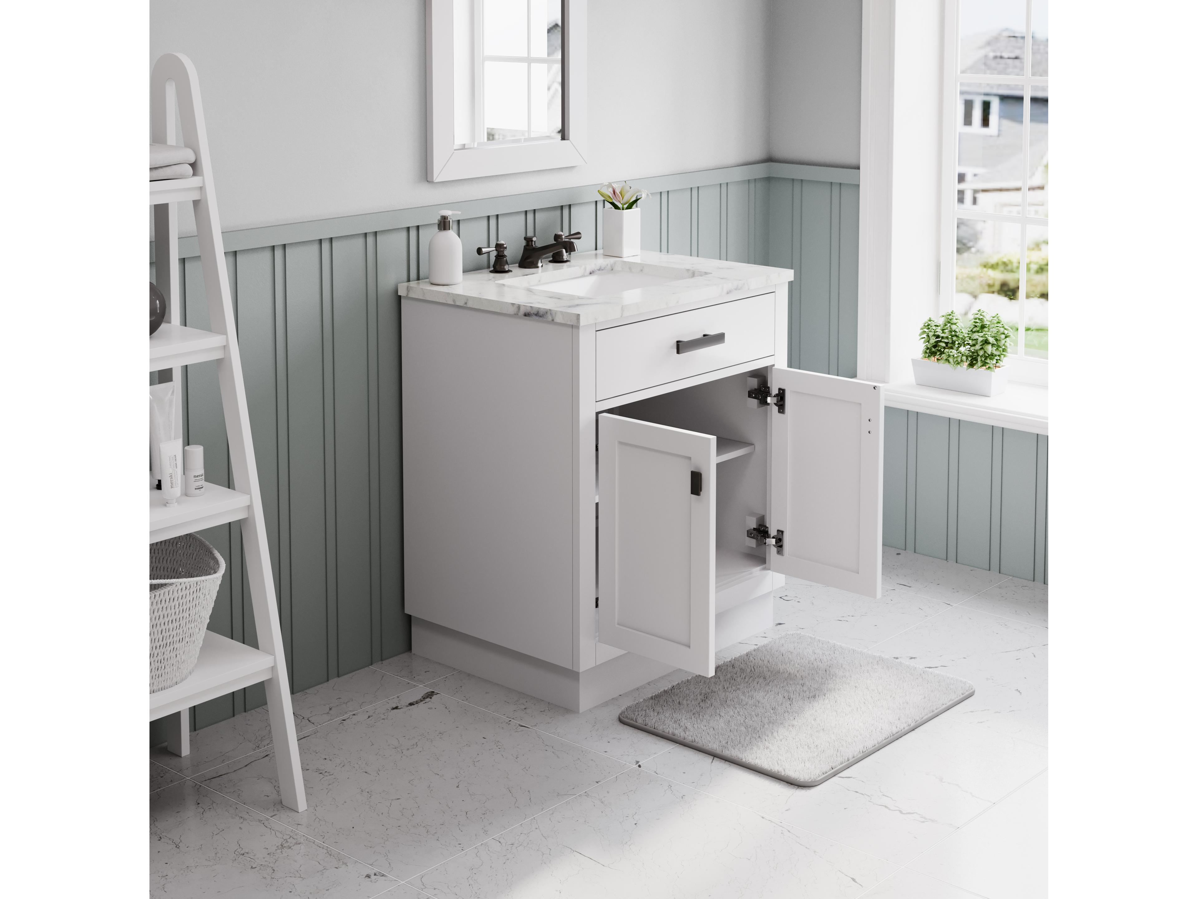 Water Creation Hartford Vanity Single Sink Carrara White Marble Countertop Bath Vanity in Pure White