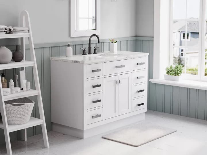 Water Creation Hartford Single Sink Carrara White Marble Countertop Bath Vanity in Pure White