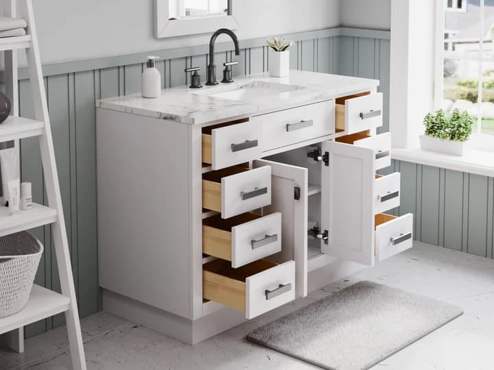 Water Creation Hartford Single Sink Carrara White Marble Countertop Bath Vanity in Pure White