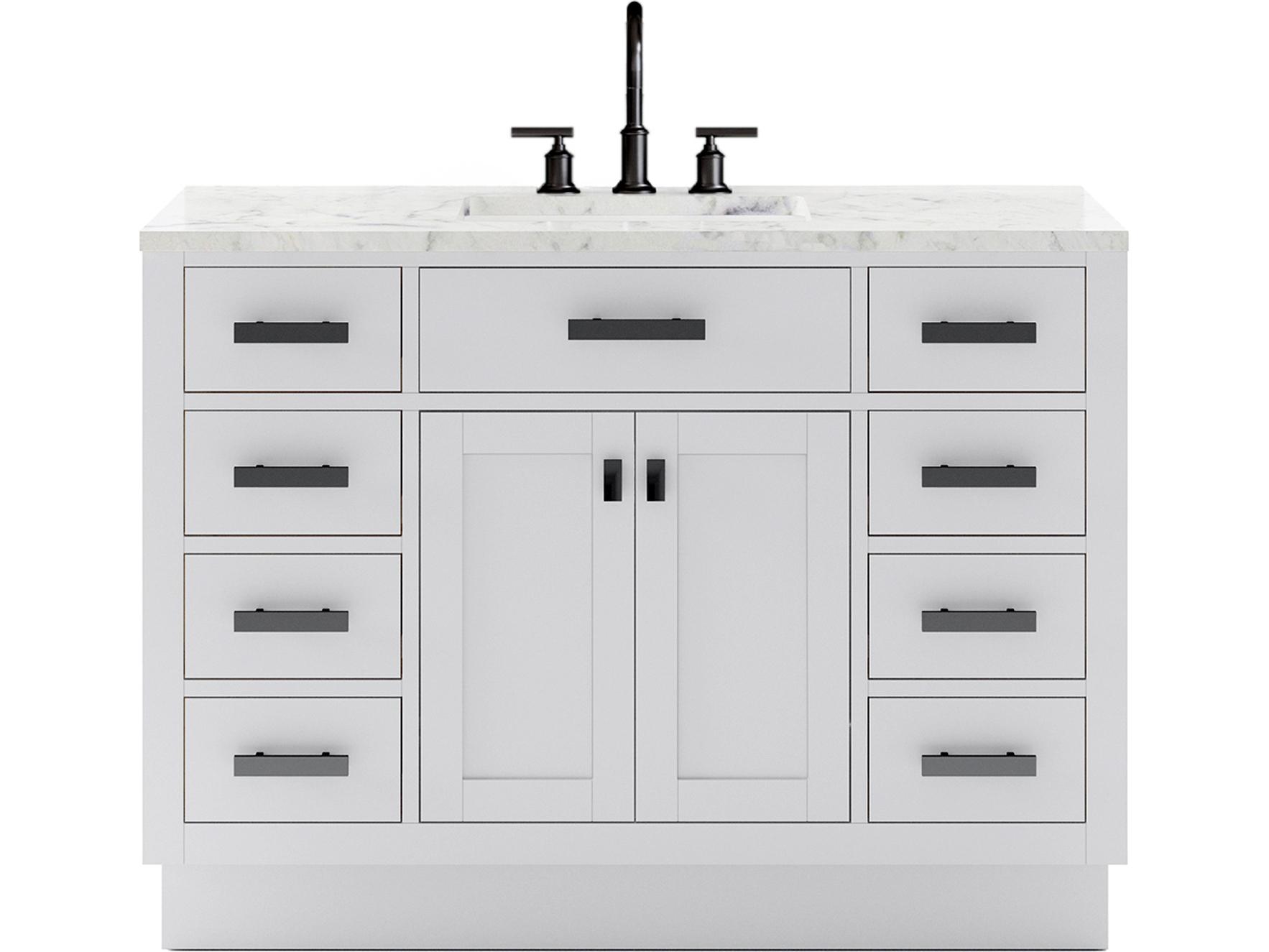Water Creation Hartford Single Sink Carrara White Marble Countertop Bath Vanity in Pure White