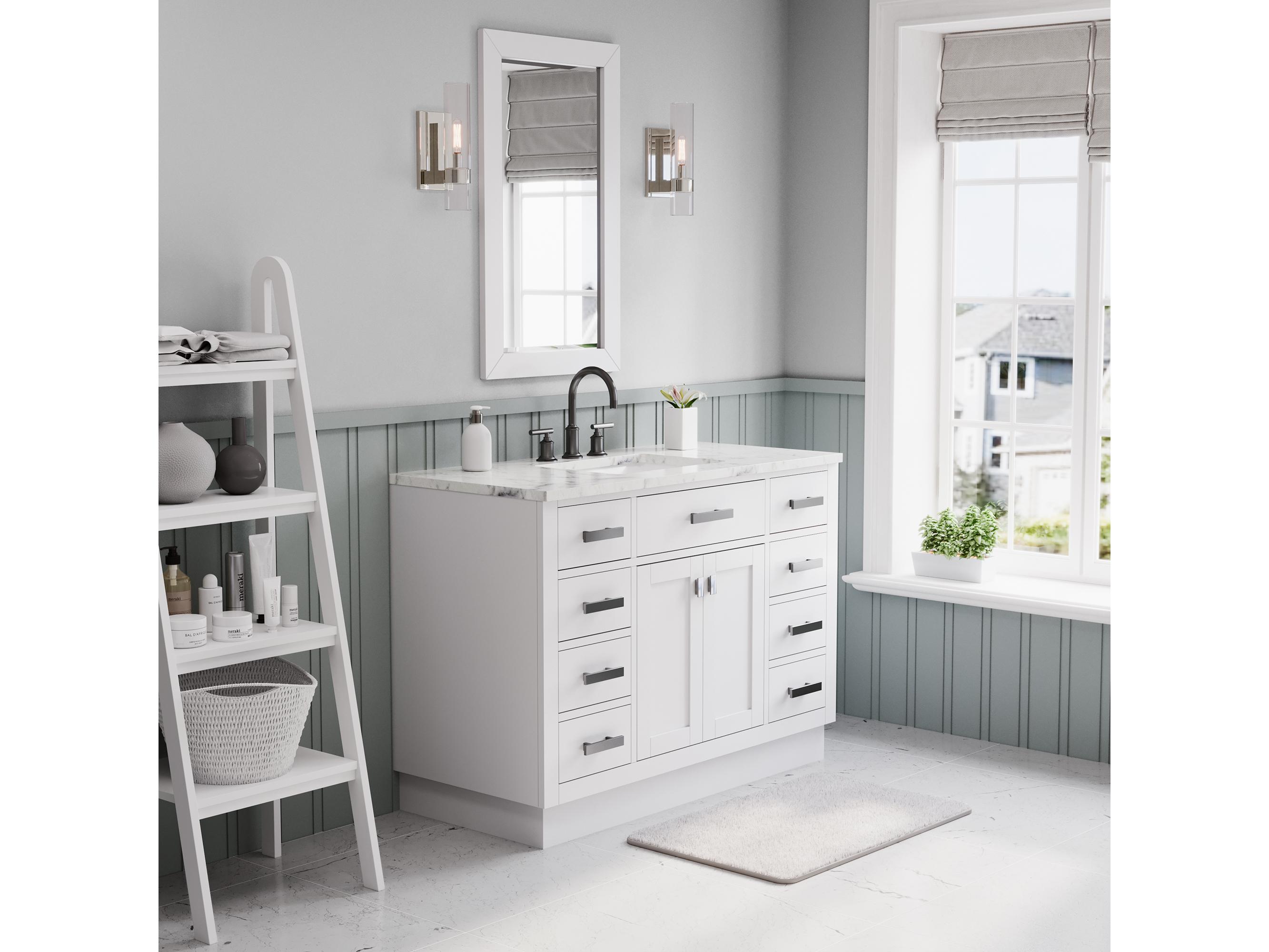 Water Creation Hartford Single Sink Carrara White Marble Countertop Bath Vanity in Pure White