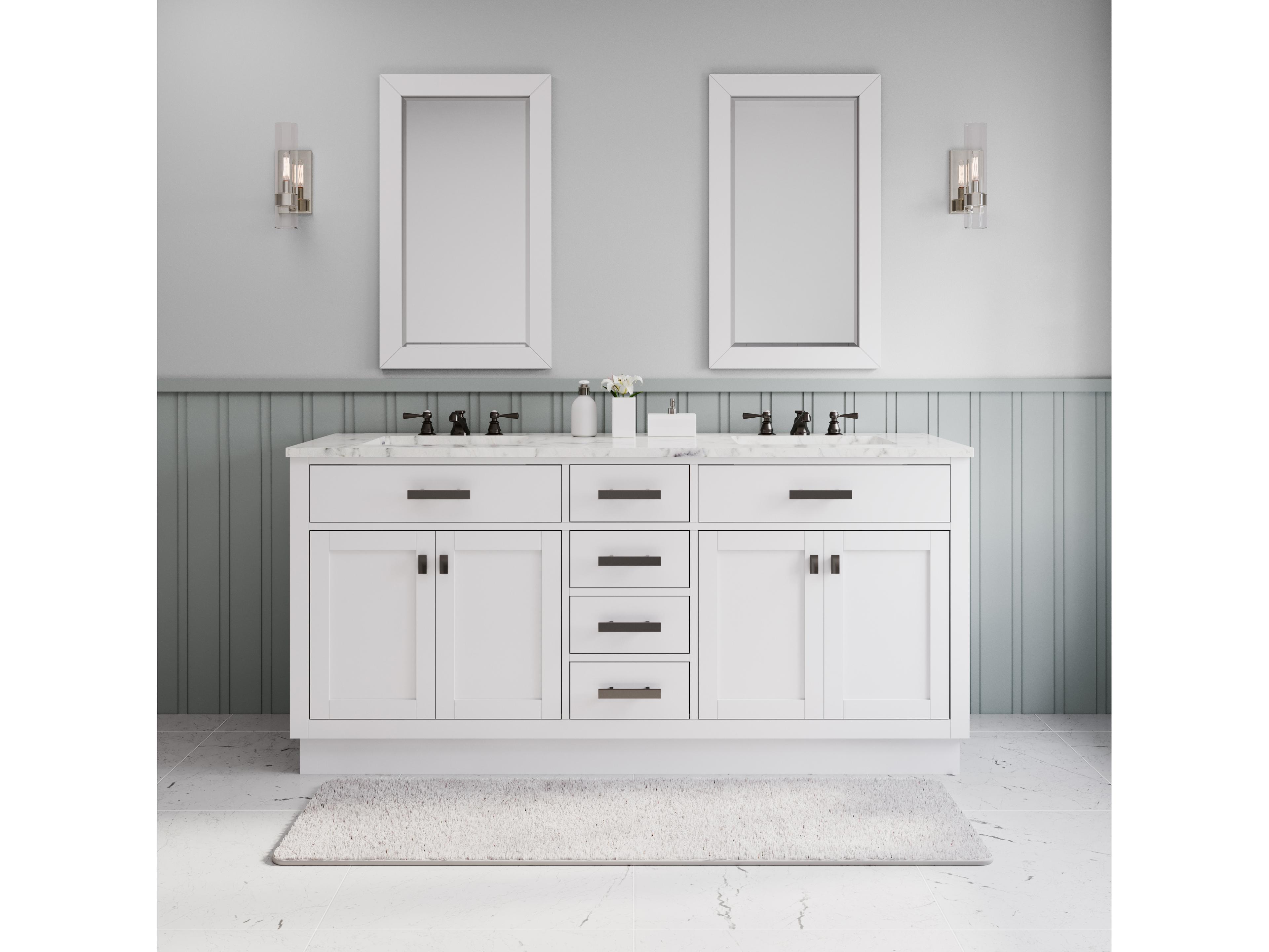 Water Creation Hartford Vanity Double Sinks Carrara White Marble Countertop Bath Vanity in Pure White