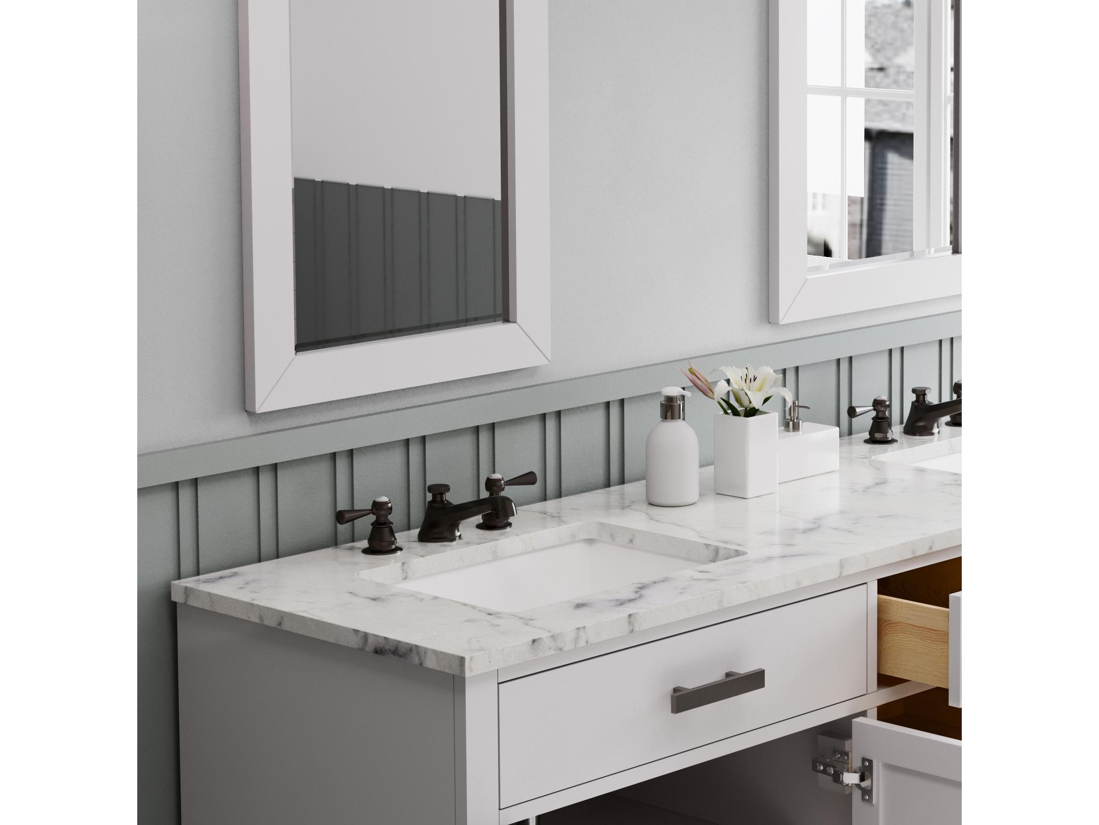Water Creation Hartford Vanity Double Sinks Carrara White Marble Countertop Bath Vanity in Pure White
