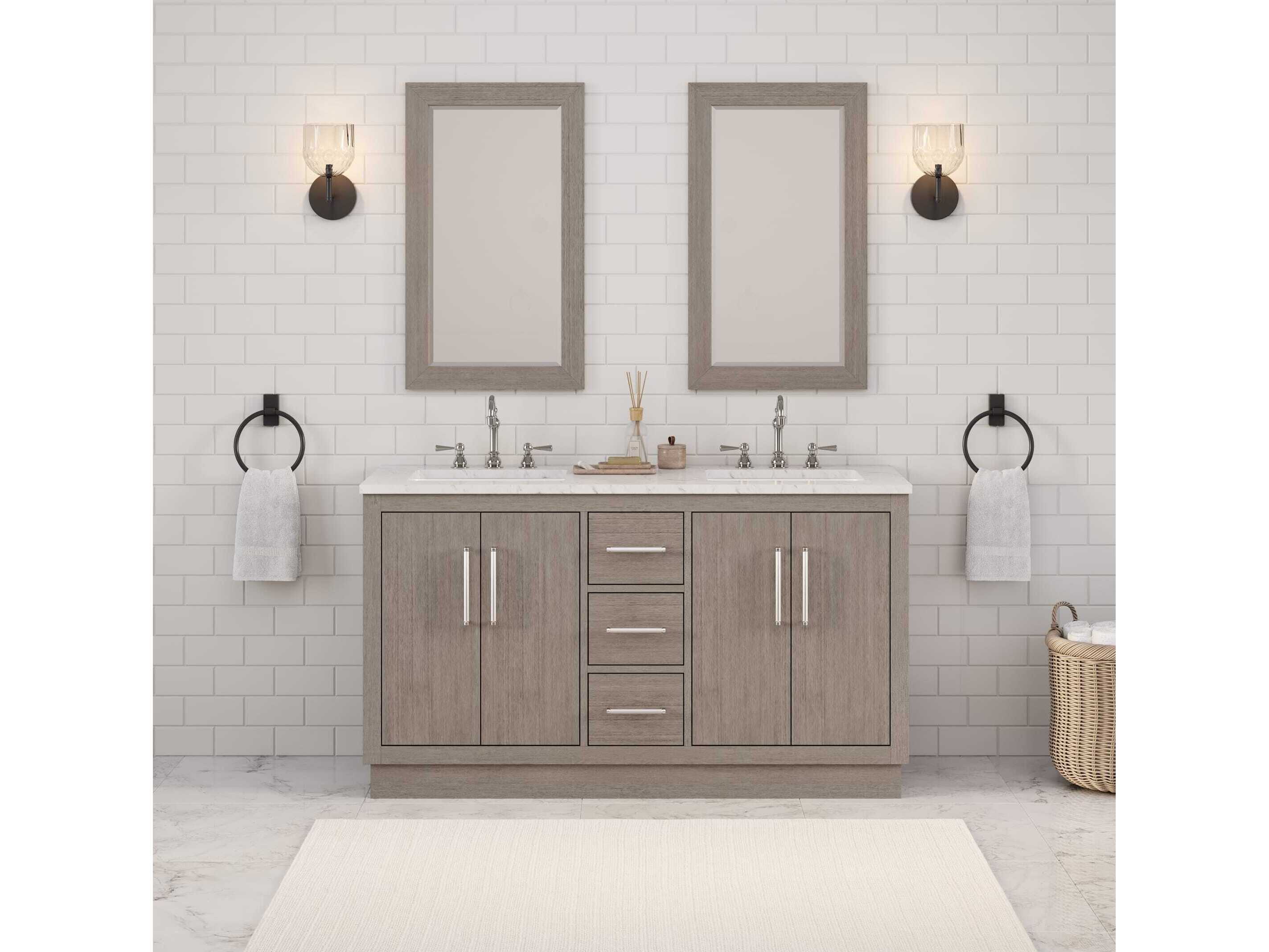 Water Creation Hugo Vanity in Grey Oak with Chrome Hardware and Hook Faucets