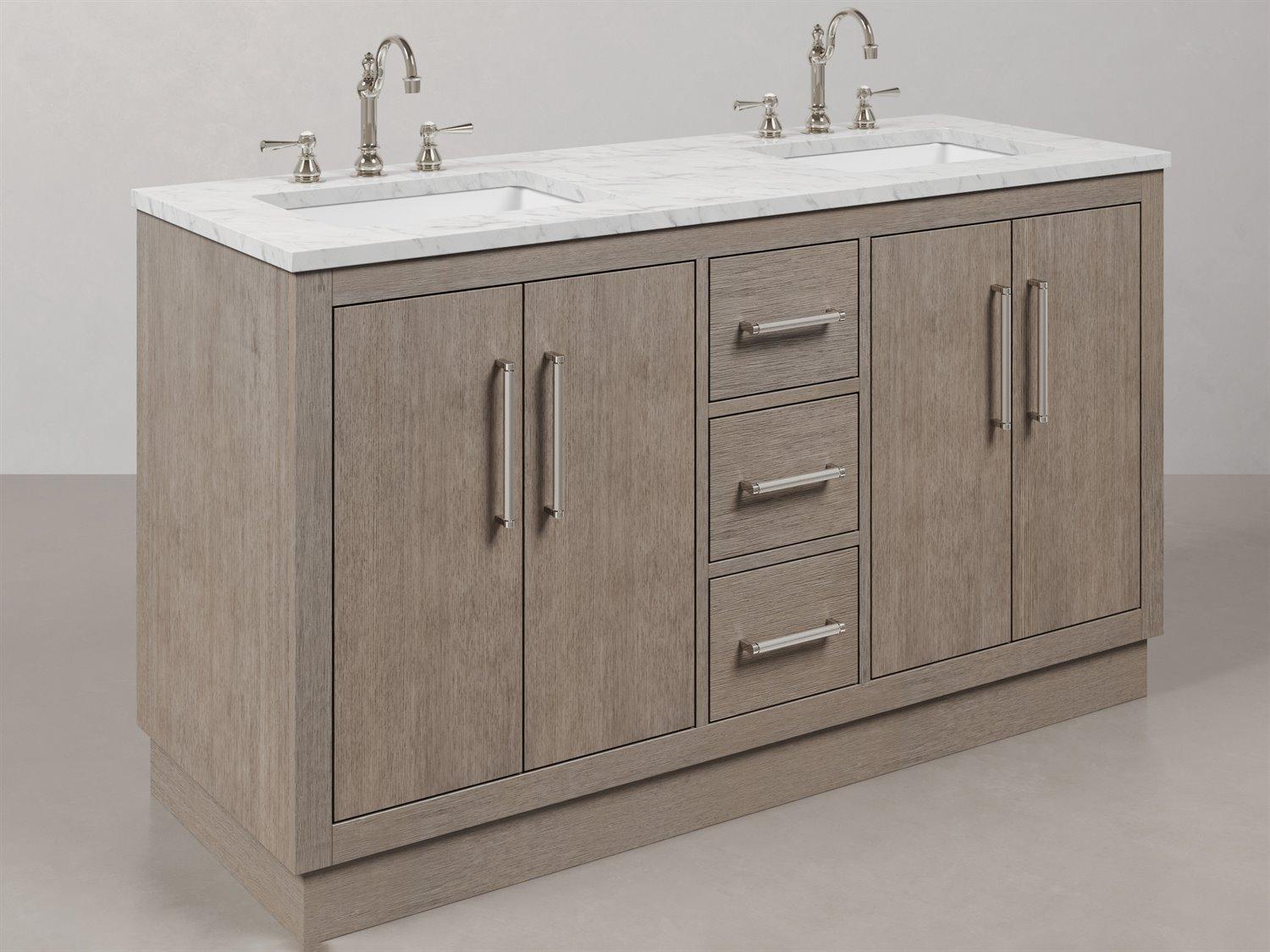 Water Creation Hugo Vanity in Grey Oak with Chrome Hardware and Hook Faucets