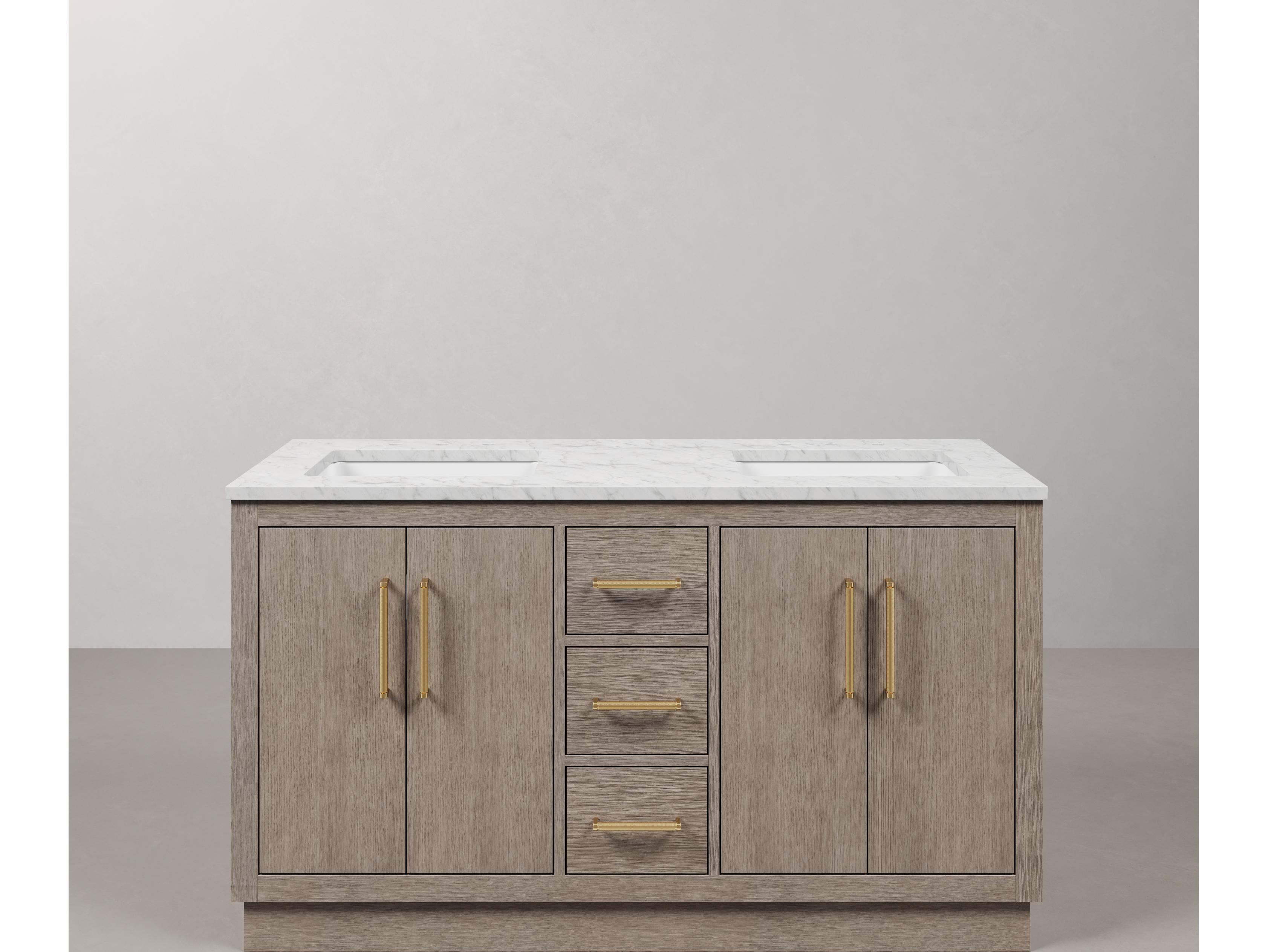 Water Creation Hugo Vanity in Grey Oak with Satin Gold Hardware