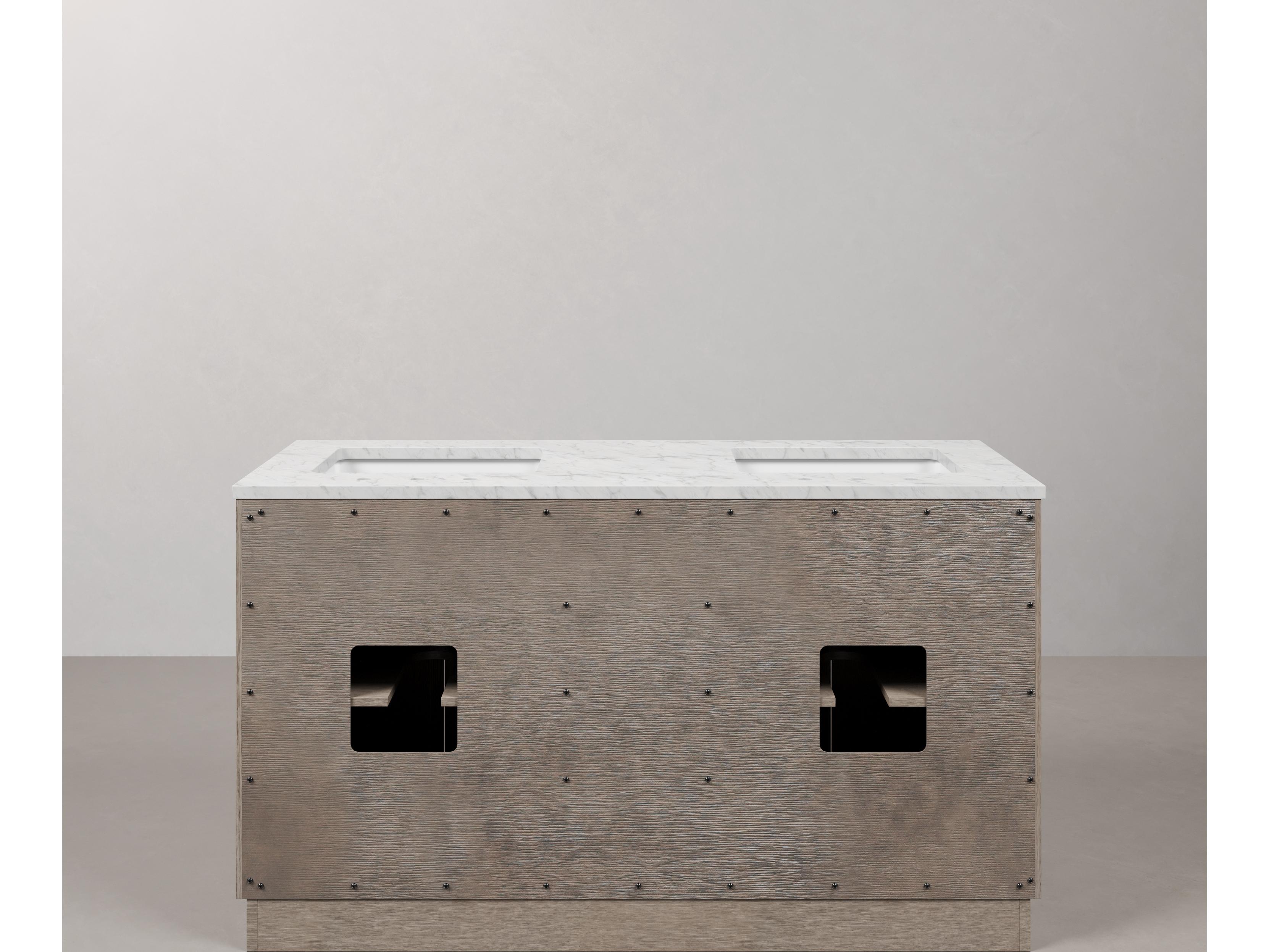 Water Creation Hugo Vanity  in Grey Oak with Satin Gold Hardware and Rectangular Mirrors (S)