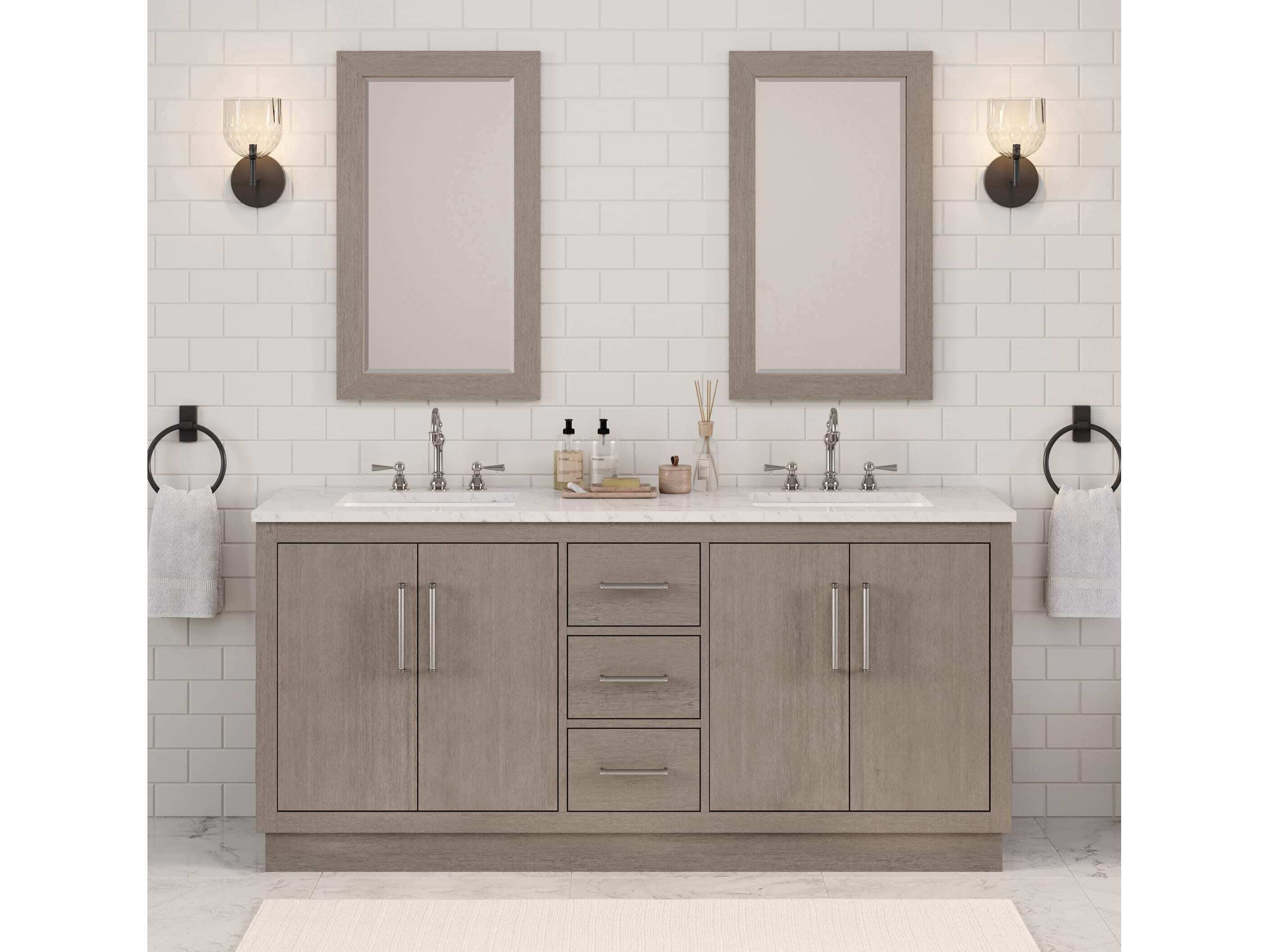 Water Creation Hugo Vanity in Grey Oak with Chrome Hardware and Hook Faucets