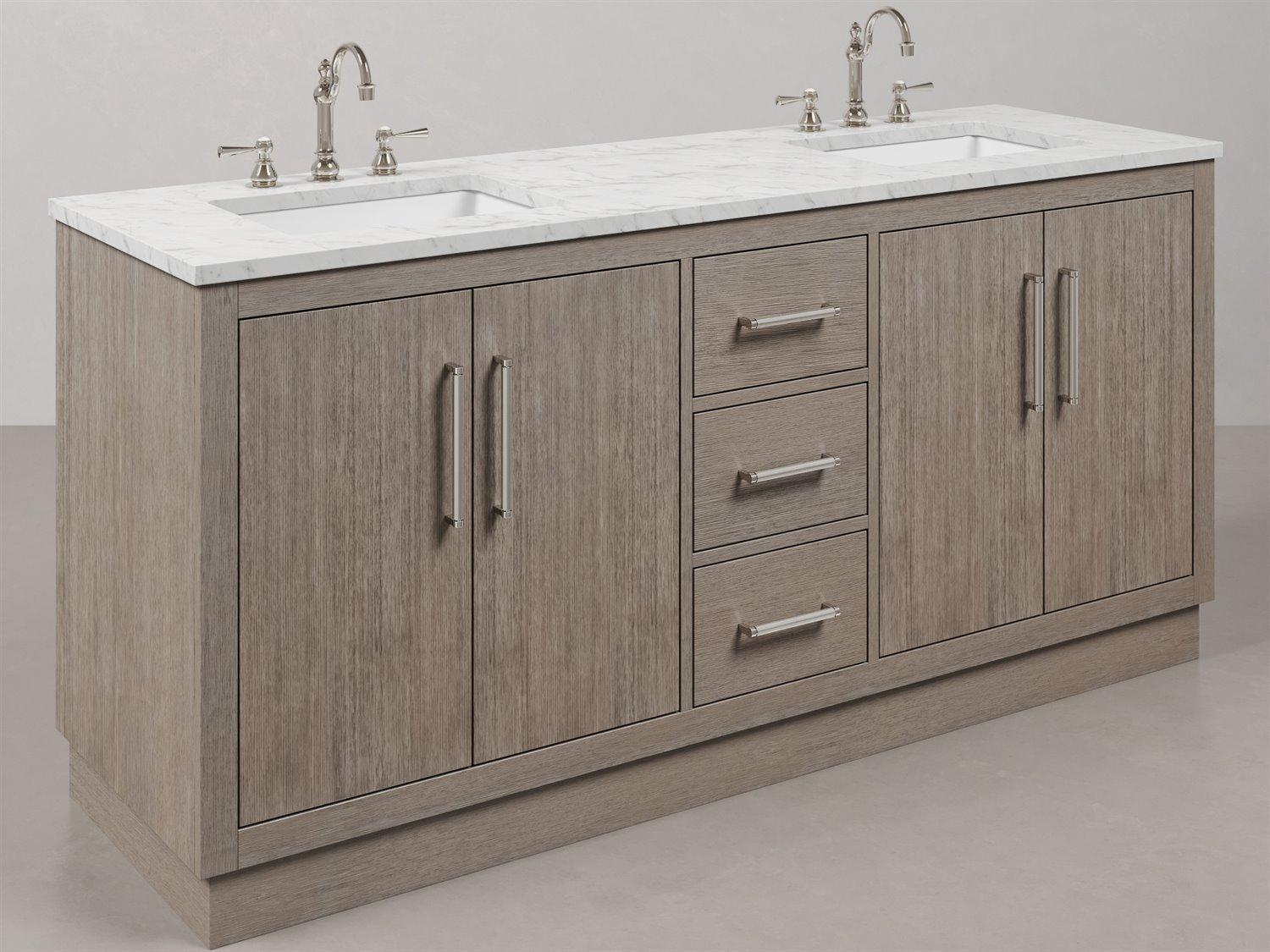 Water Creation Hugo Vanity in Grey Oak with Chrome Hardware and Hook Faucets