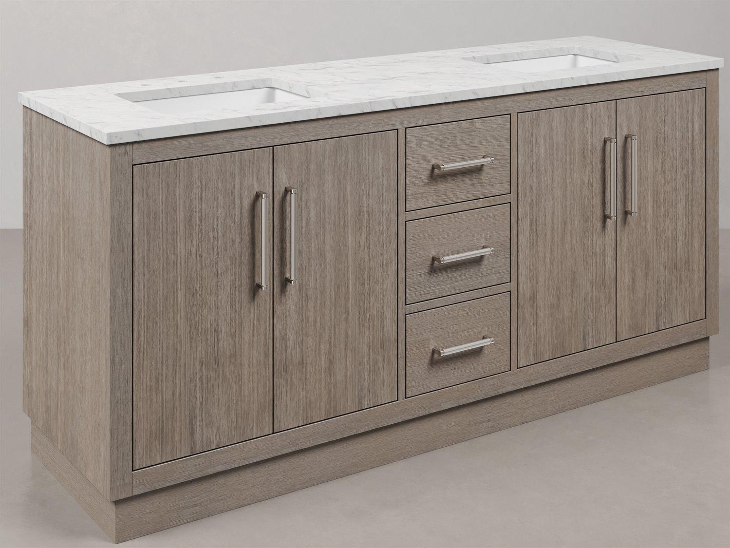 Water Creation Hugo Vanity Double Sink Carrara White Marble Countertop Bath Vanity in Grey Oak with Chrome Hardware and Rectangular Mirrors (S)