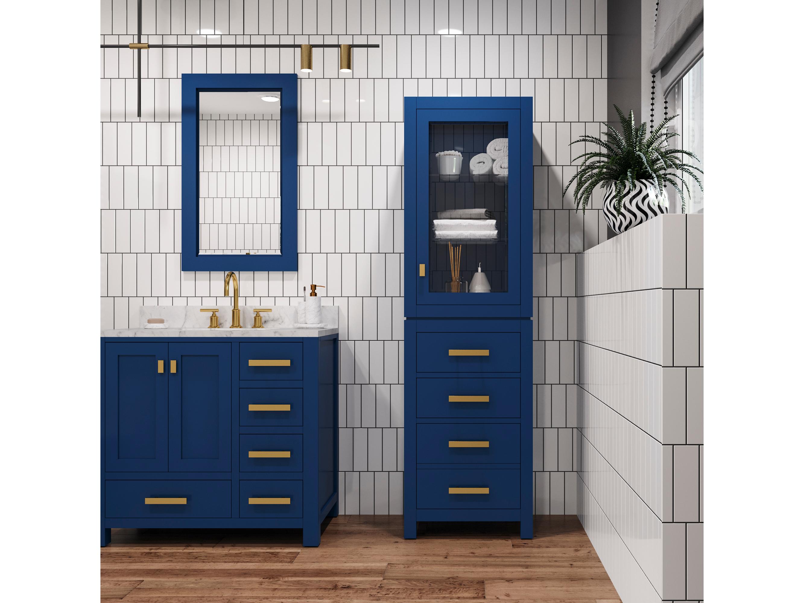 Water Creation Madison Satin Gold Monarch Blue Rubberwood Accent Chest