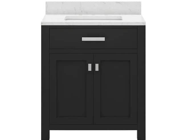 Water Creation Madison Single Sink Carrara White Marble Countertop Bath Vanity in Espresso