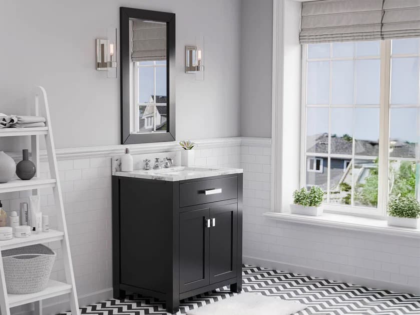Water Creation Madison Single Sink Carrara White Marble Countertop Bath Vanity in Espresso