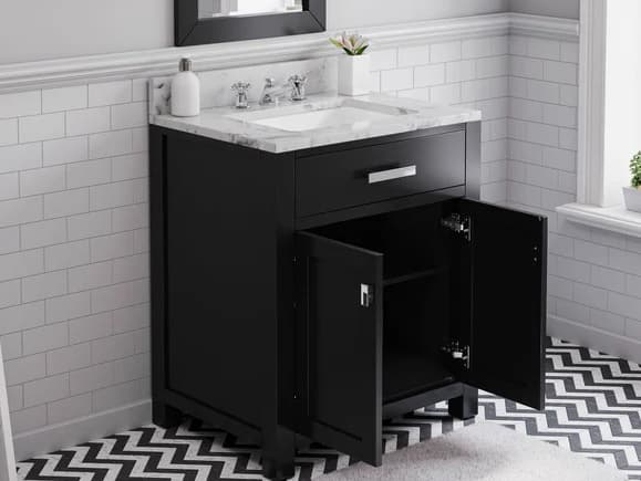 Water Creation Madison Single Sink Carrara White Marble Countertop Bath Vanity in Espresso