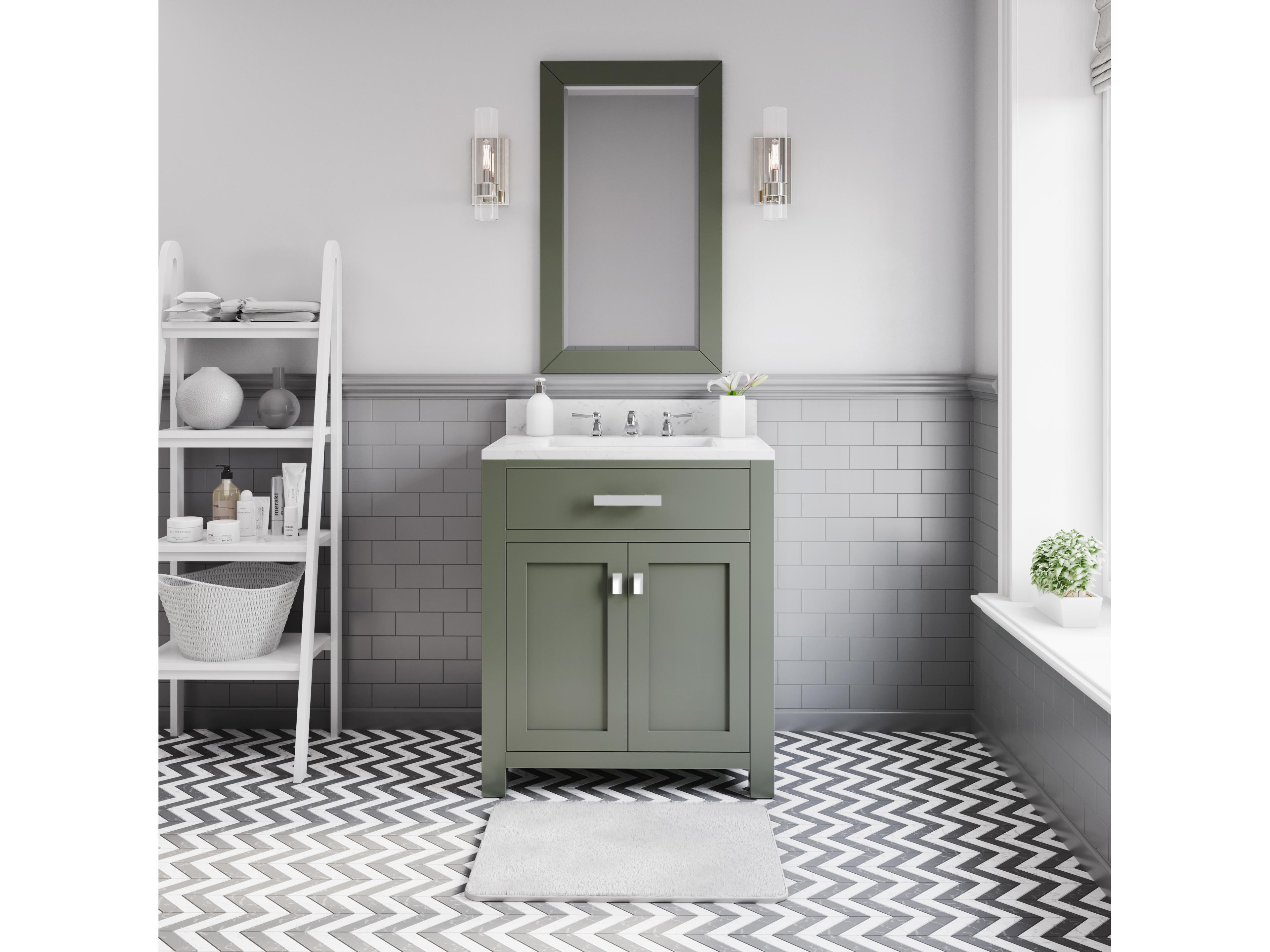 Water Creation Madison Single Sink Carrara White Marble Countertop Bath Vanity in Glacial Green