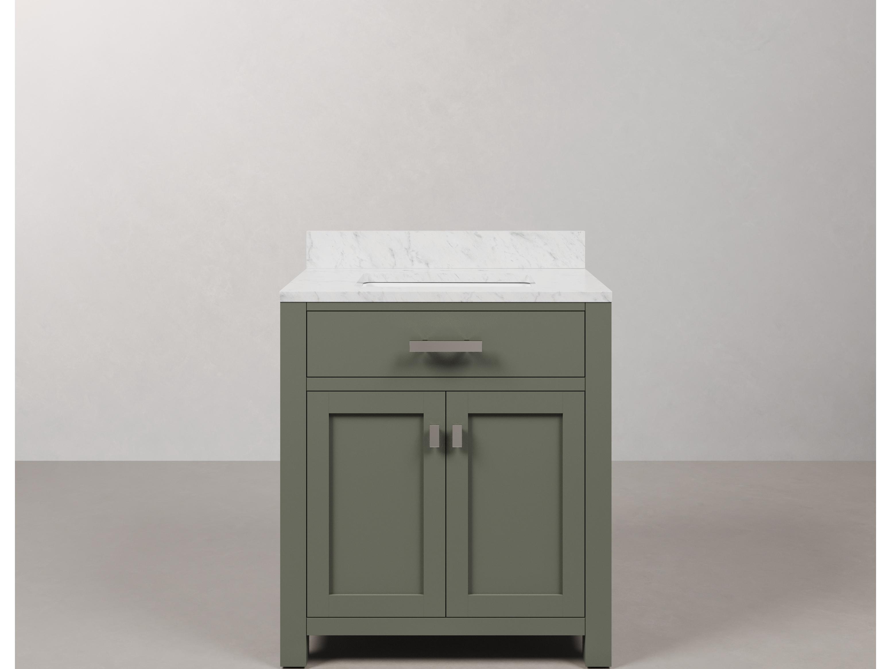 Water Creation Madison Single Sink Carrara White Marble Countertop Bath Vanity in Glacial Green