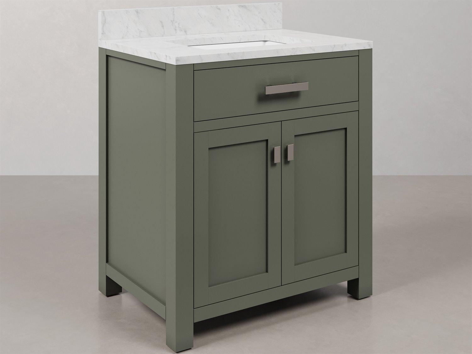 Water Creation Madison Single Sink Carrara White Marble Countertop Bath Vanity in Glacial Green