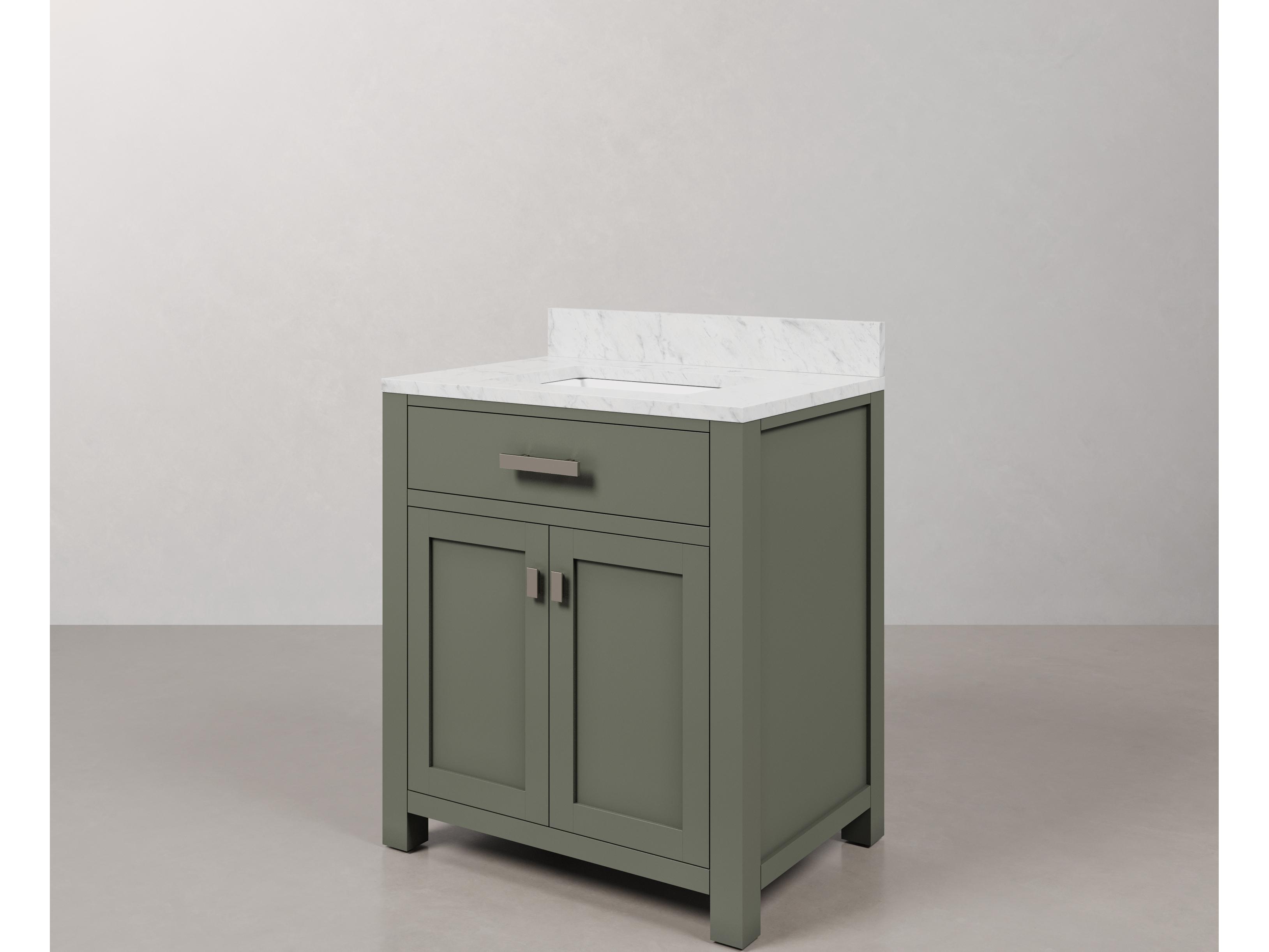 Water Creation Madison Single Sink Carrara White Marble Countertop Bath Vanity in Glacial Green
