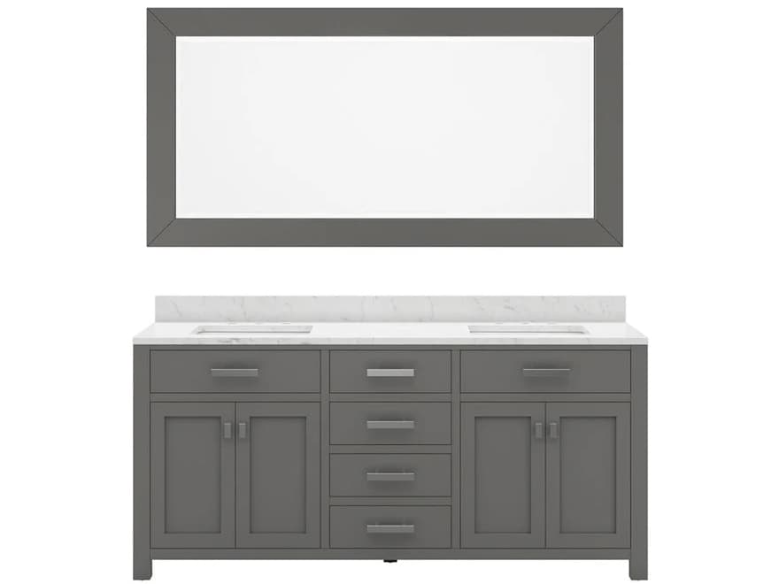 Water Creation Madison Double Sink Carrara White Marble Countertop Bath Vanity in Cashmere Grey with Rectangular Mirror (L)