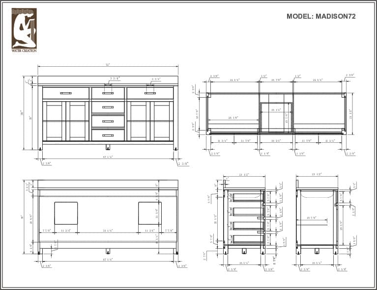 Water Creation Madison Double Sink Carrara White Marble Countertop Bath Vanity in Cashmere Grey with Rectangular Mirror (L)
