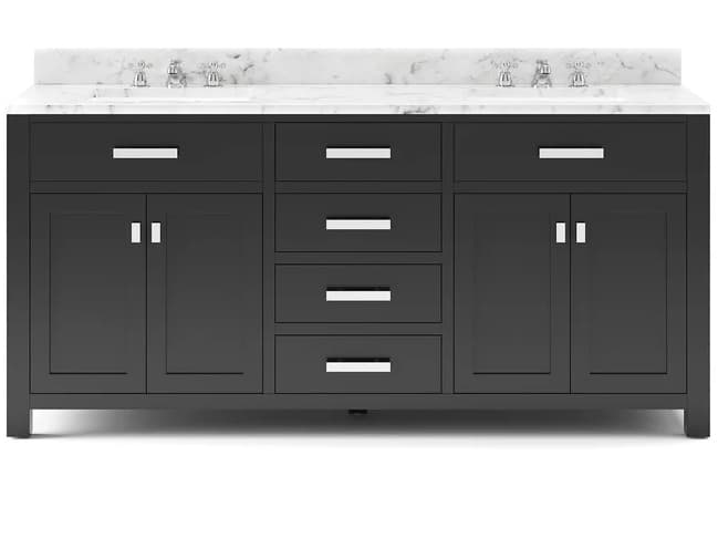 Water Creation Madison Double Sink Carrara White Marble Countertop Bath Vanity in Espresso