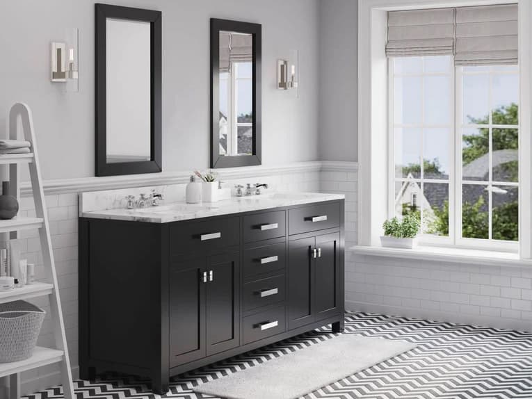 Water Creation Madison Double Sink Carrara White Marble Countertop Bath Vanity in Espresso