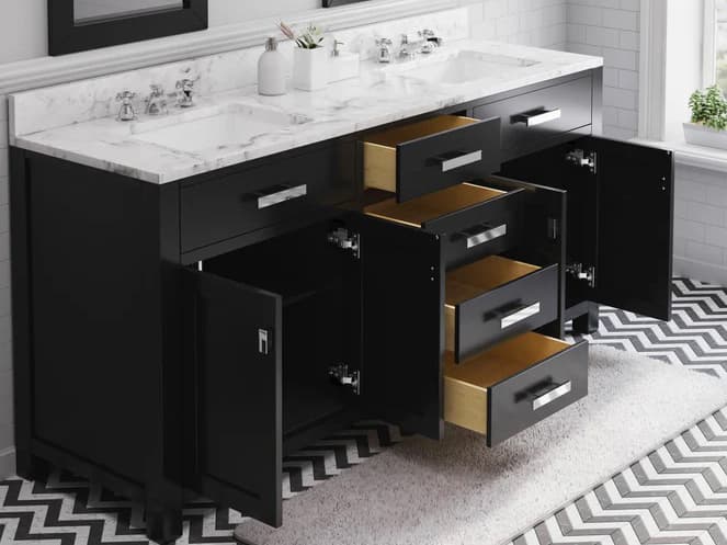 Water Creation Madison Double Sink Carrara White Marble Countertop Bath Vanity in Espresso