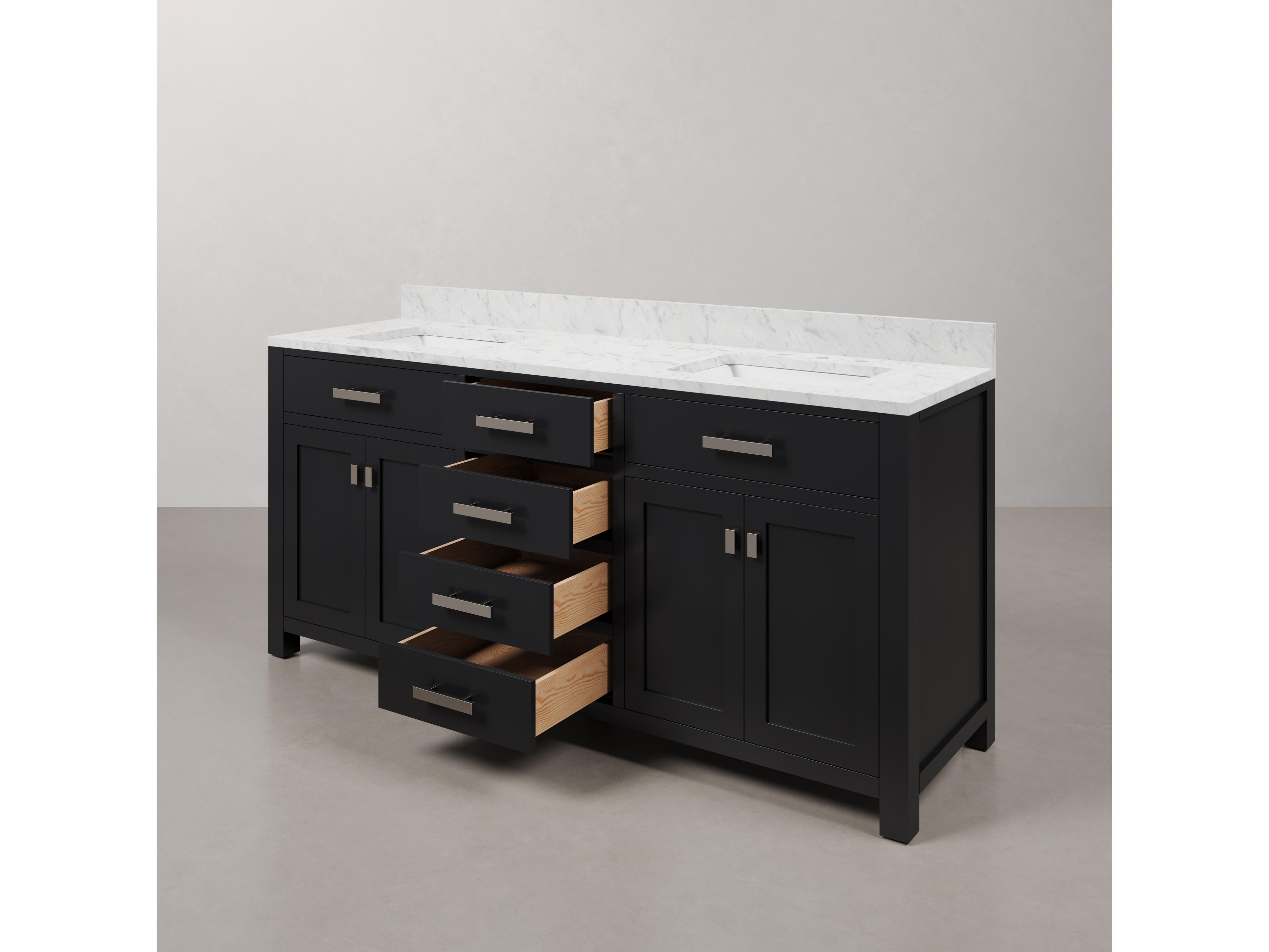 Water Creation Madison Double Sink Carrara White Marble Countertop Bath Vanity in Espresso