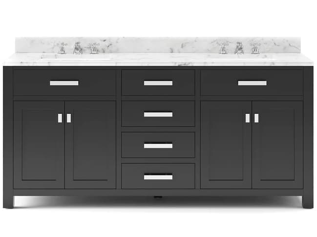 Water Creation Madison Double Sink Carrara White Marble Countertop Bath Vanity in Espresso with Chrome Hardware and Classic Faucets