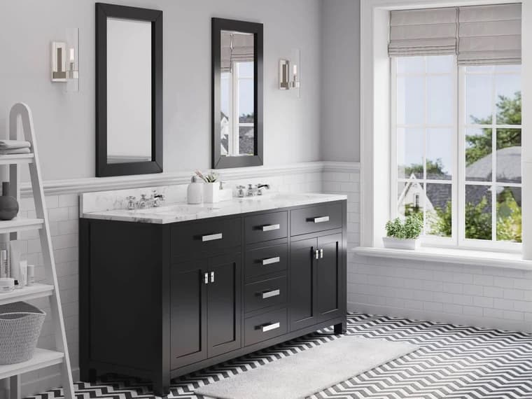 Water Creation Madison Double Sink Carrara White Marble Countertop Bath Vanity in Espresso with Chrome Hardware and Classic Faucets