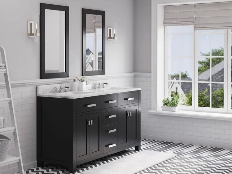Water Creation Madison Double Sink Carrara White Marble Countertop Bath Vanity in Espresso with Rectangular Mirrors (S)