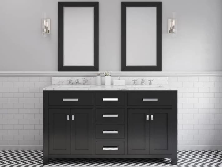 Water Creation Madison Double Sink Carrara White Marble Countertop Bath Vanity in Espresso with Chrome Hardware, Classic Faucets and Rectangular Mirrors (S)
