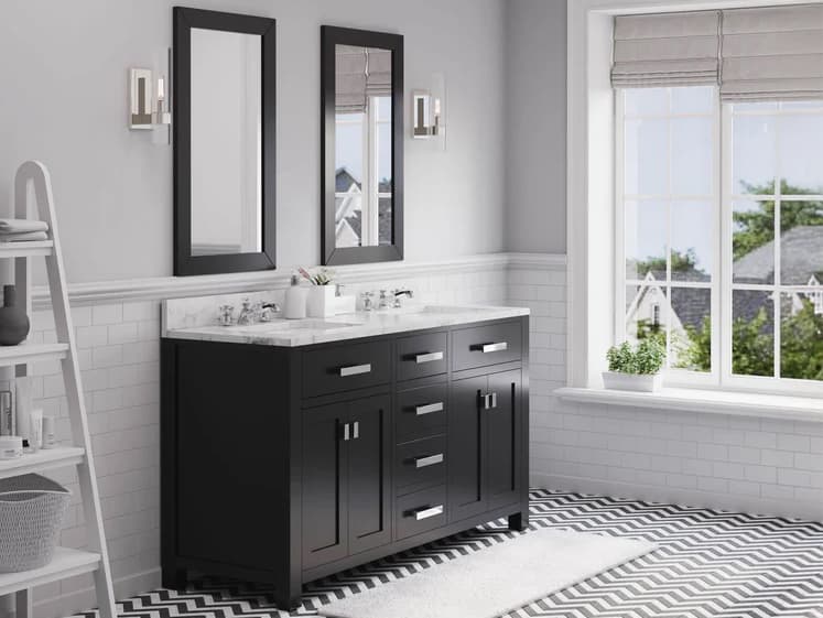 Water Creation Madison Double Sink Carrara White Marble Countertop Bath Vanity in Espresso with Chrome Hardware, Classic Faucets and Rectangular Mirrors (S)