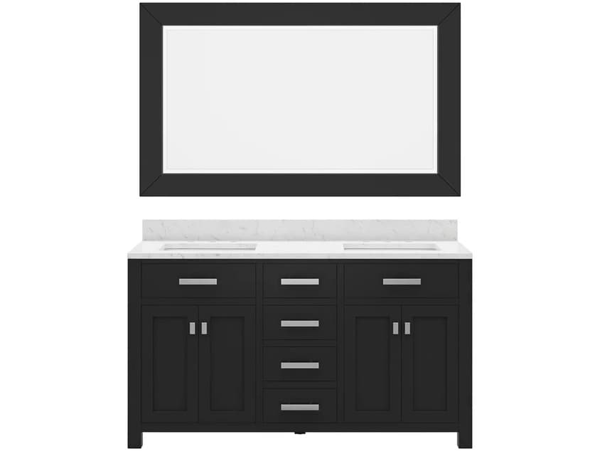 Water Creation Madison Double Sink Carrara White Marble Countertop Bath Vanity in Espresso with Rectangular Mirror (L)