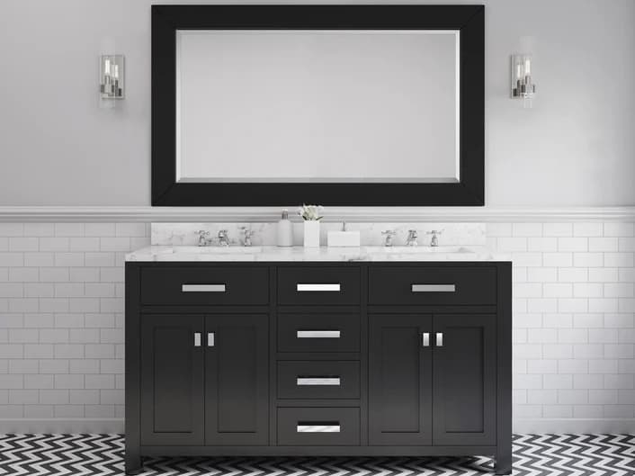 Water Creation Madison Double Sink Carrara White Marble Countertop Bath Vanity in Espresso with Rectangular Mirror (L)