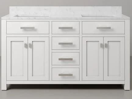 Water Creation Madison Double Sink Carrara White Marble Countertop Bath Vanity in Pure White
