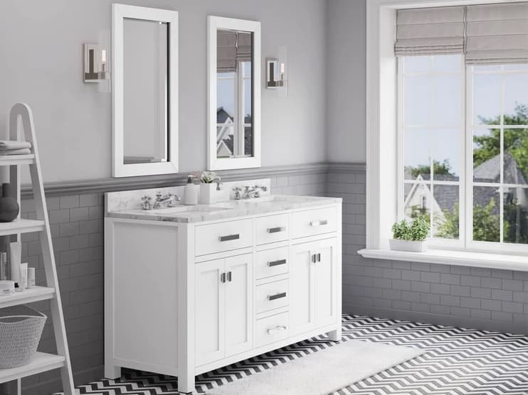 Water Creation Madison Double Sink Carrara White Marble Countertop Bath Vanity in Pure White