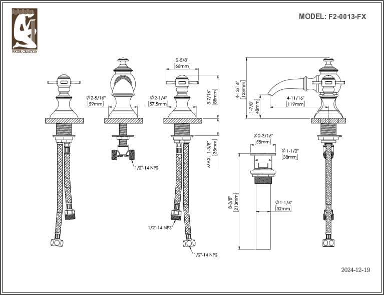 Water Creation Madison Double Sink Carrara White Marble Countertop Bath Vanity In Monarch Blue with Satin Gold Hardware and Waterfall Faucets