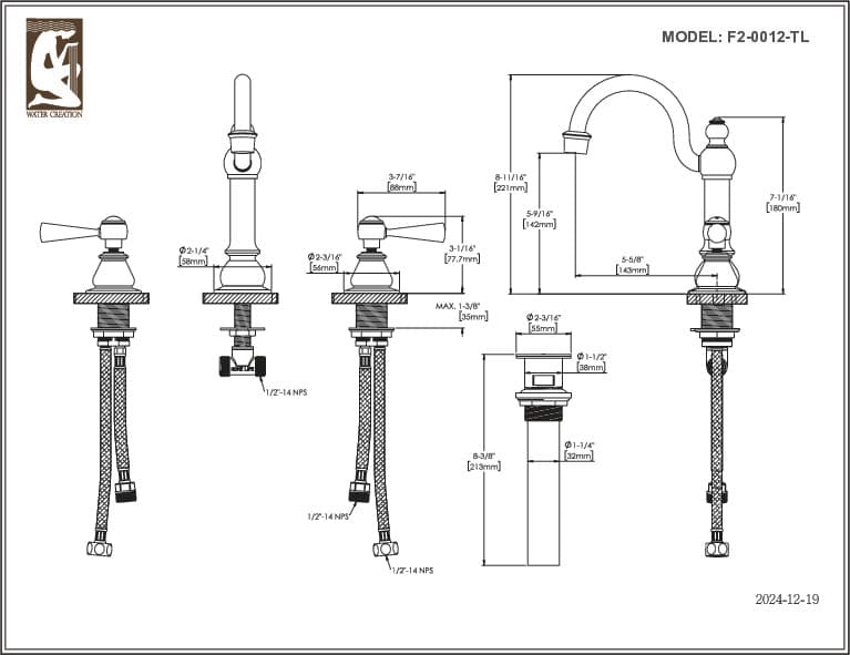 Water Creation Madison Double Sink Carrara White Marble Countertop Bath Vanity In Monarch Blue with Satin Gold Hardware, Hook Faucets and Rectangular Mirrors (S)