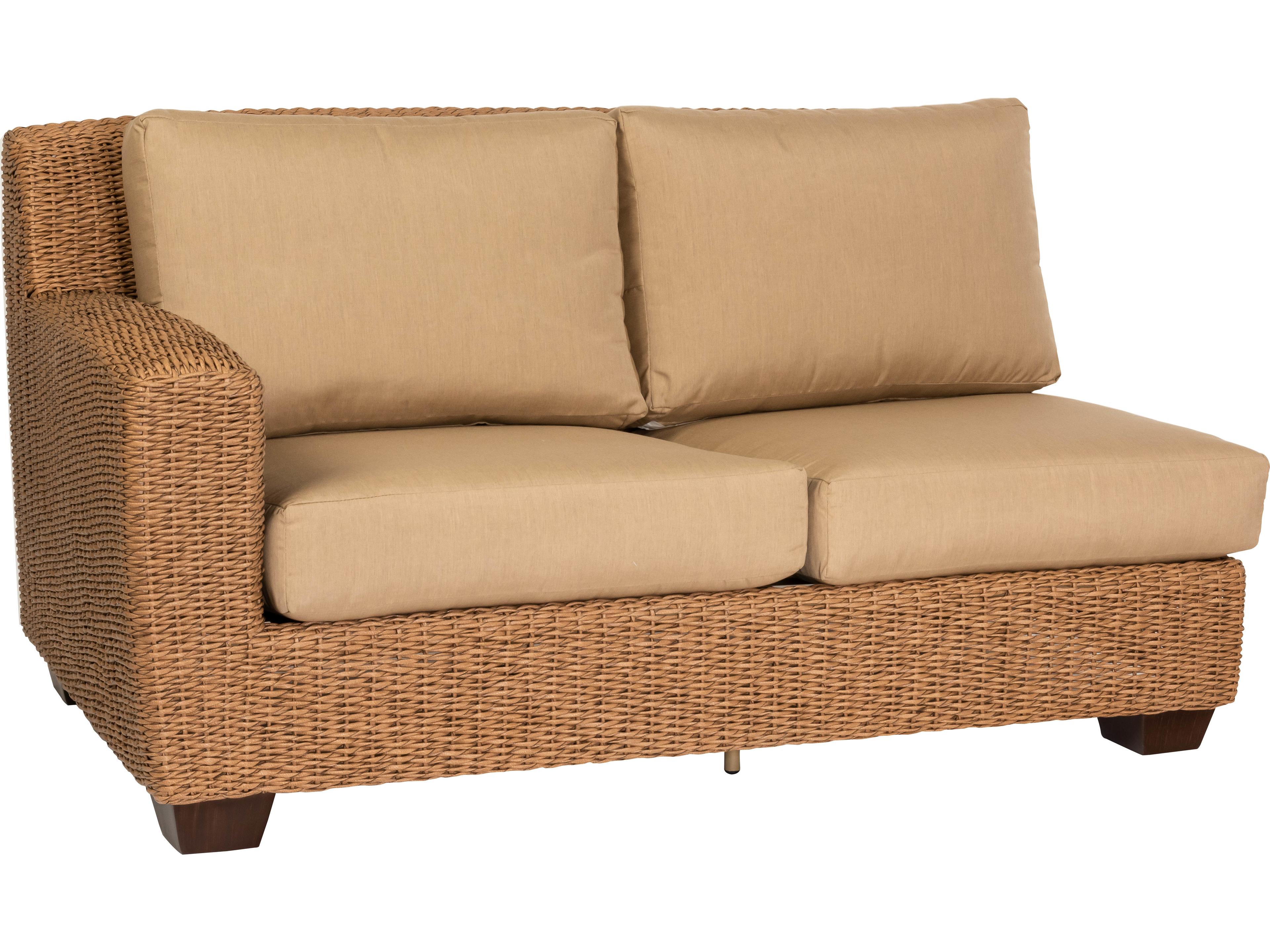 Woodard Whitecraft Saddleback Wicker Left Arm Outdoor Loveseat