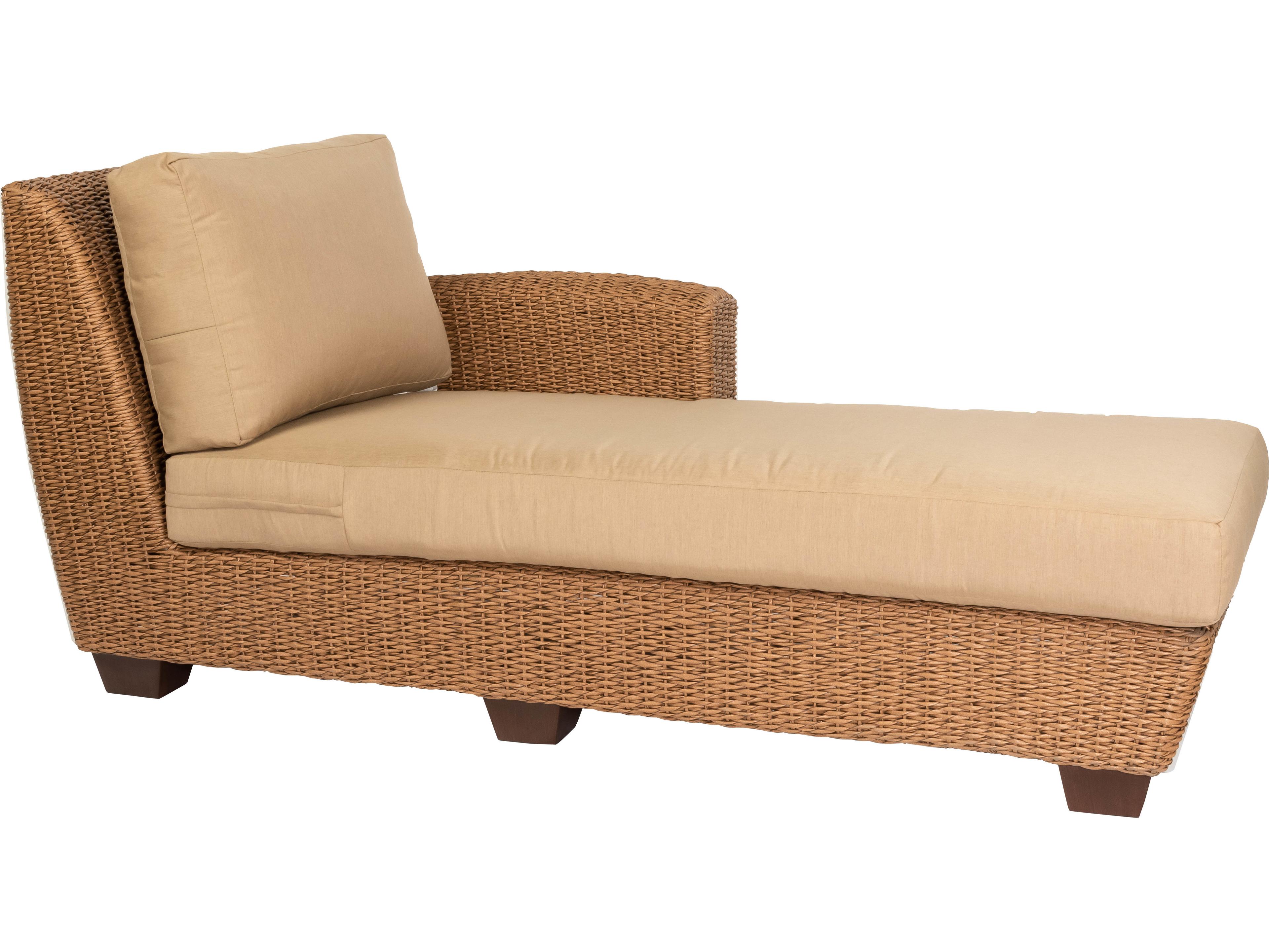 Woodard Whitecraft Saddleback Wicker Right Arm Outdoor Patio Chaise Lounge