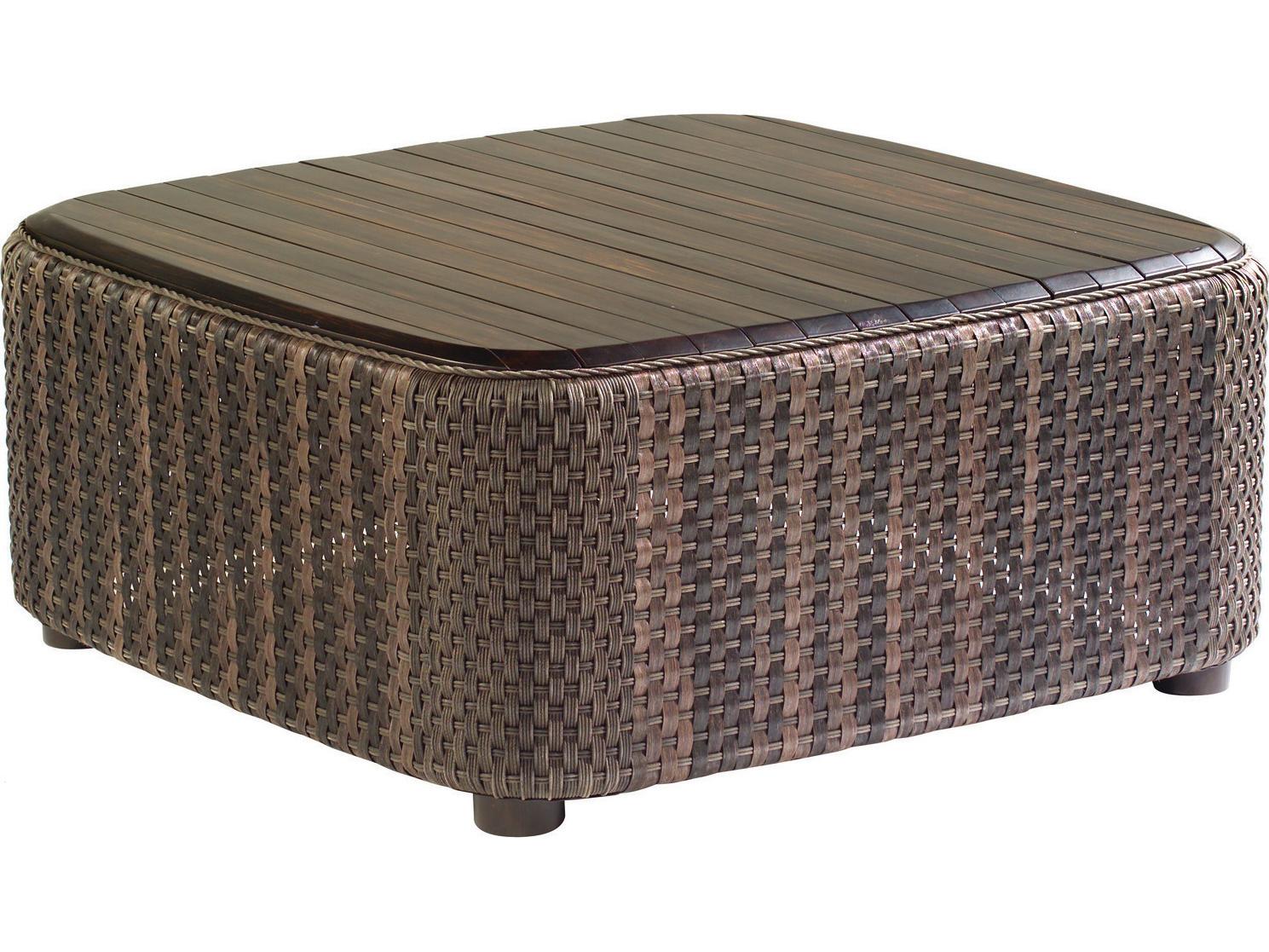 Woodard Whitecraft Aruba Wicker Amazon Mahogany Square Teak Top Outdoor Patio Coffee Table